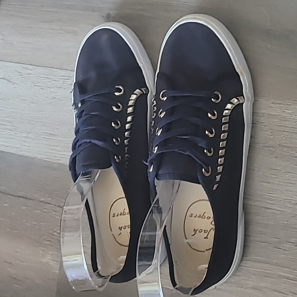 Jack Rogers Navy Blue Gold Embellishment Carter Canvas Sneakers Size 5.5